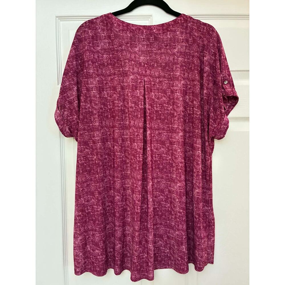My Style Womens 3X Burgundy Heathered Tunic Top‎ Roll Tab Sleeves
